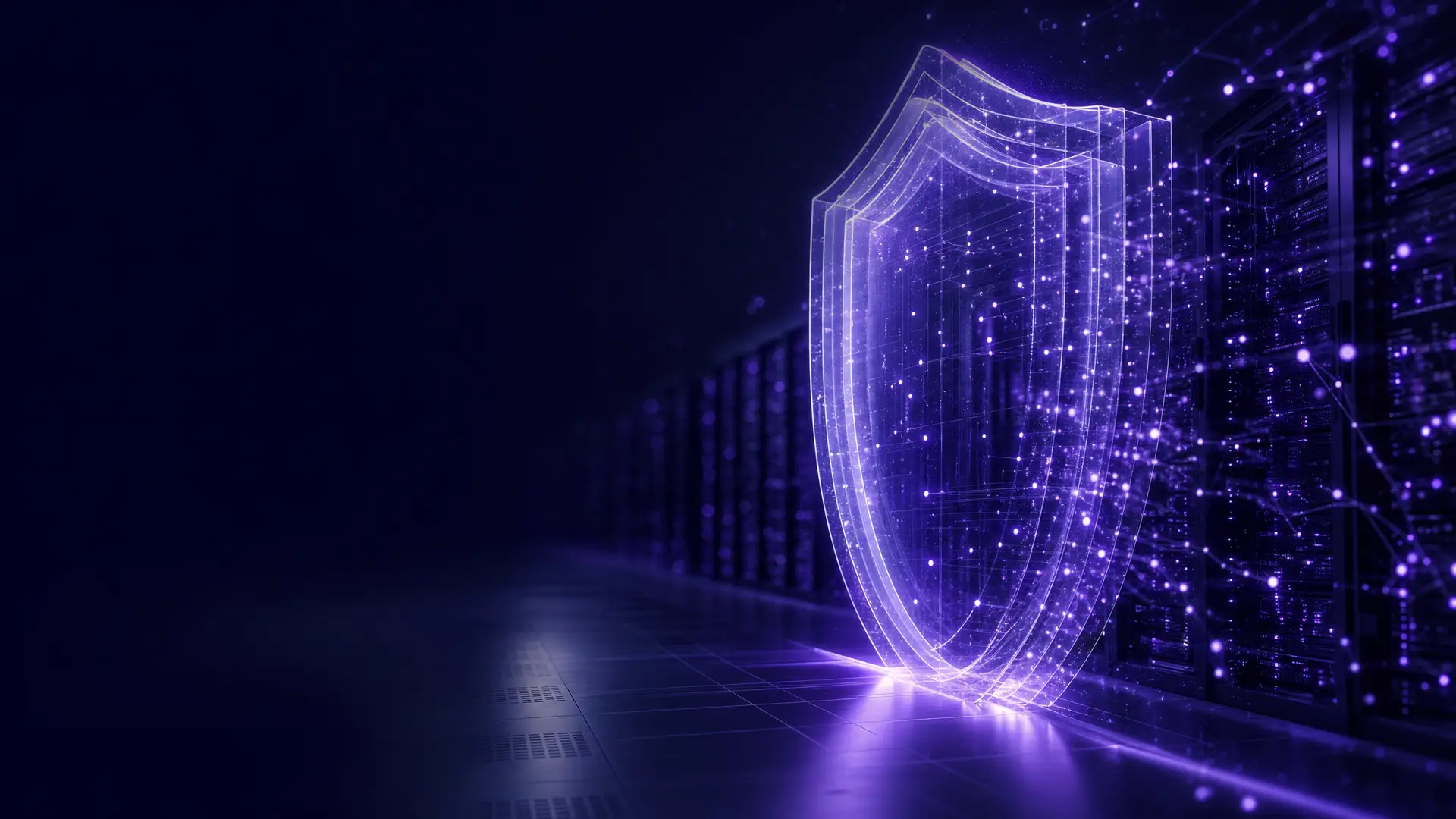 Centro de datos protegido con una barrera de luz, símbolo de resiliencia en ciberseguridad